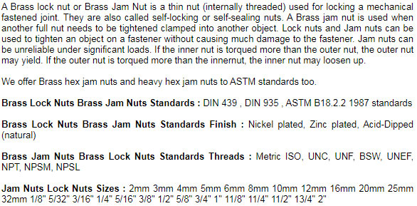 brass lock nuts jam nuts